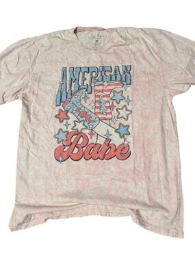 Pink Acid Wash "American Babe" Patriotic Cowboy Boot Tee